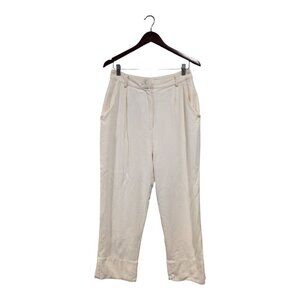 7115 By Szeki Women's Wool Blend Ivory Trouser Pants Lined Pockets Size L FLAW